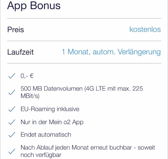 Buchungsseite fr den App Bonus