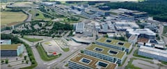 Das Porsche-Entwicklungszentrum Weissach aus der Vogelperspektive. Deutlich ist die groe Testschleife am Bildrand zu erkennen.