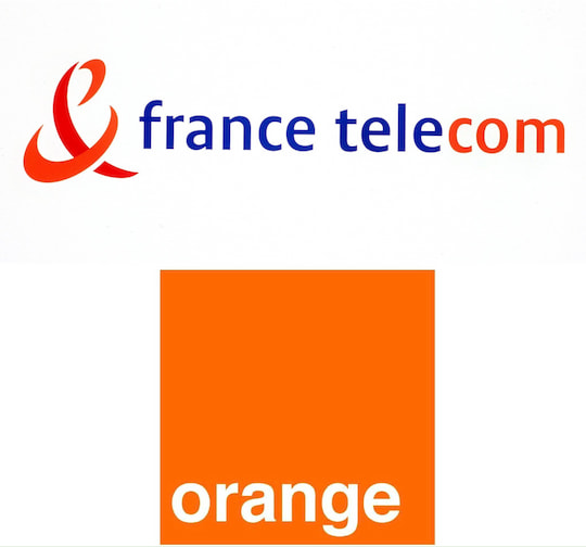 Ehemaliges Logo der France Tlcom (oben) und Orange unten