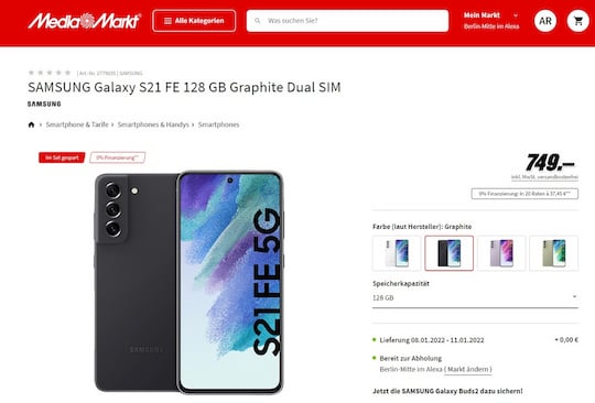 Das Galaxy S21 FE 5G bei Media Markt