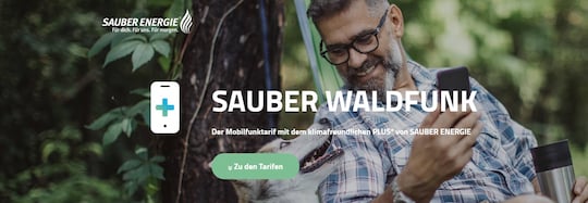 Der Anbieter Sauberenergie bietet mit der Marke Sauber Waldfunk eine Kombination von Energie und Mobilfunk an.