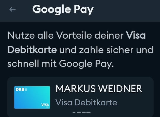 Einbindung der Karte in Google Pay