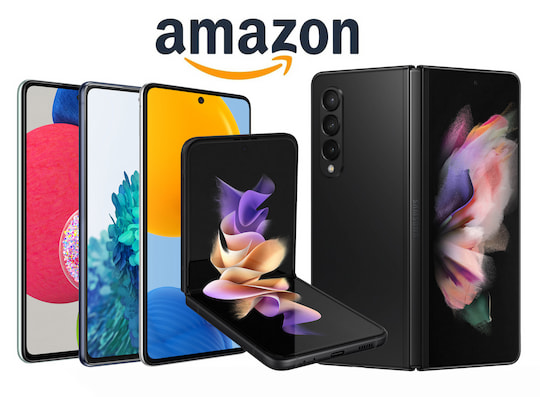 Samsung-Smartphones bei Amazon im Preischeck (v.l.: Galaxy A52s 5G, S20 FE, M52 5G, Z Flip 3 und Z Fold 3)