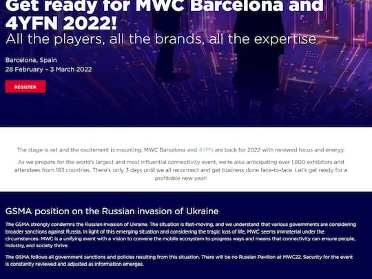 Auf seiner Veranstaltungshomepage bezieht die GSMA klar Stellung zur russischen Invasion in die Ukraine.