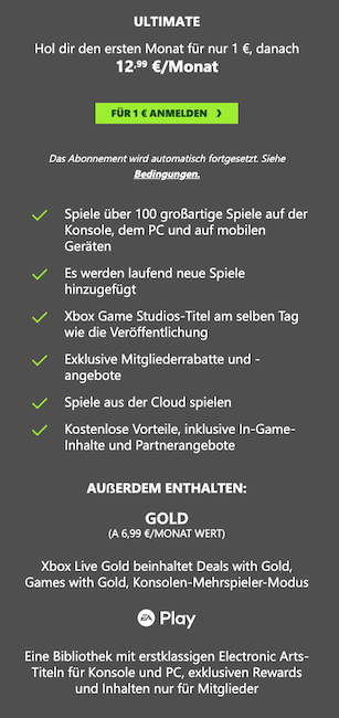 Konditionen des Xbox Game Pass Ultimate