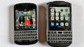 Das Grundprinzip von BlackBerry Q10 (links) und Titan Pocket (rechts) ist hnlich. Das Pocket ist aber fast doppelt so schwer.