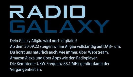 Hinweis von Radio Galaxy Allgu zur UKW-Abschaltung