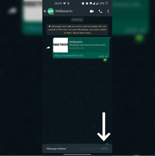 Der „Undo“-Button in WhatsApp
