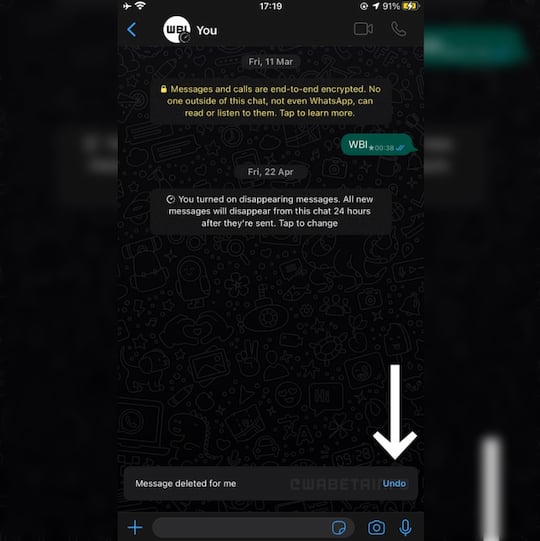 WhatsApp (iOS) mit „Undo-Button“