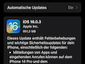 Etwas ber 1 GB Speicher werden bentigt, um das aktuelle Update auf iOS 16.0.3 aufzuspielen.