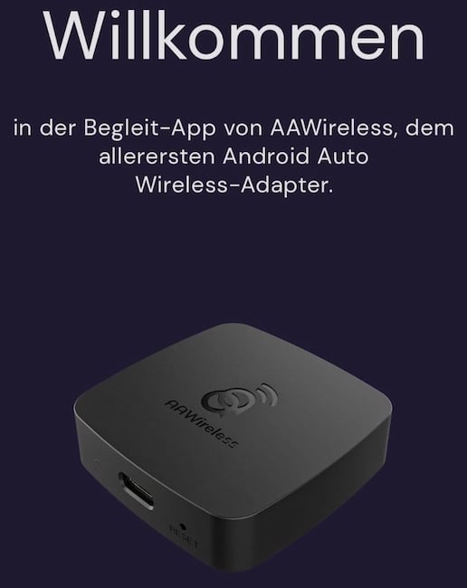 Startseite der AA Wireless App