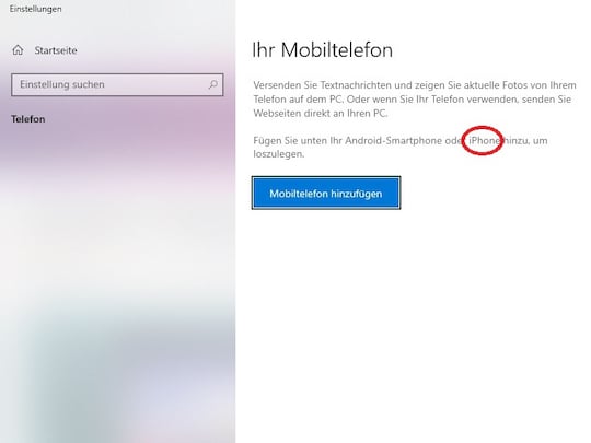 Auf Windows 10 gibt es den iPhone-Support ebenfalls