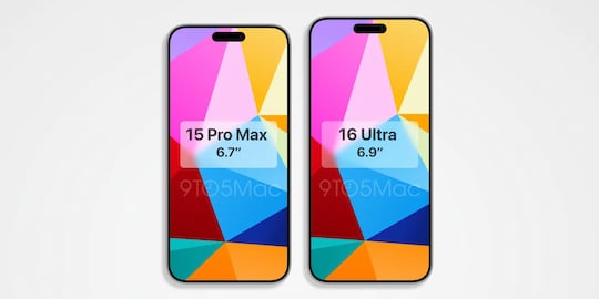 So knnte das Display des iPhone 16 Pro Max aussehen (neben einem ebenfalls noch nicht offiziellen iPhone 15 Pro Max)