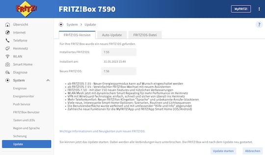 Update auf FRITZ!OS 7.56