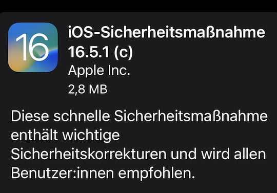Sicherheits-Patch fr iOS 16.5.1