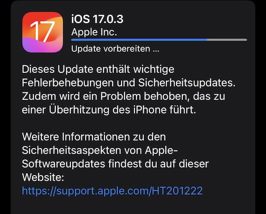 Software-Update auf iOS 17.0.3