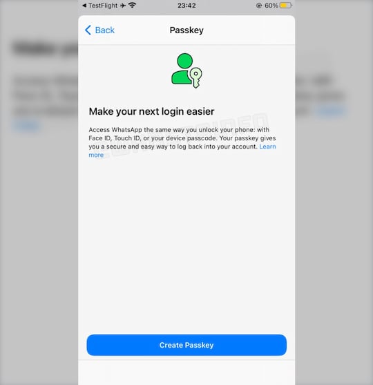 Passkey-Erstellung bei WhatsApp fr iOS