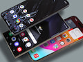 Phablets unter sich: Google Pixel 8 Pro (oben), Samsung Galaxy S24 Ultra (M.) und iPhone 15 Pro Max