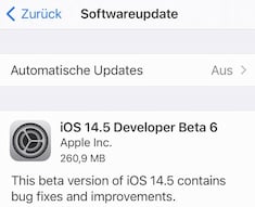 Sechste Beta von iOS 14.5 verfgbar