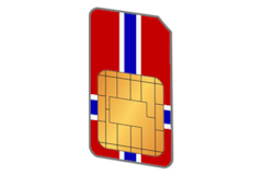 Eine SIM-Karte in den Farben der norwegischen Flagge.